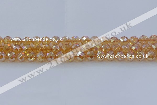 CNC621 15.5 inches 8mm faceted round plated natural white crystal beads