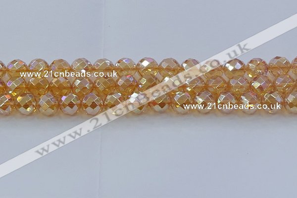 CNC623 15.5 inches 12mm faceted round plated natural white crystal beads