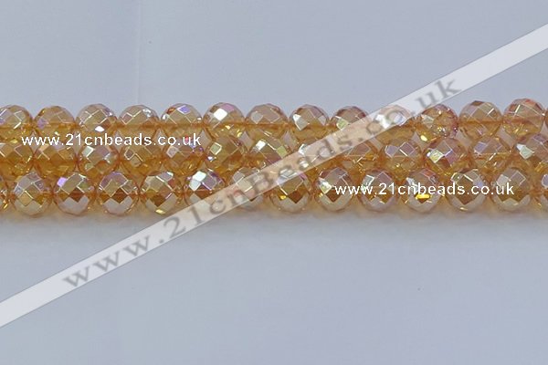 CNC624 15.5 inches 14mm faceted round plated natural white crystal beads