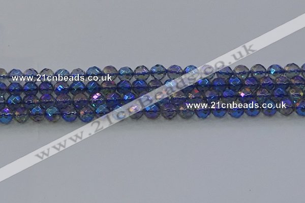 CNC633 15.5 inches 6mm faceted round plated natural white crystal beads