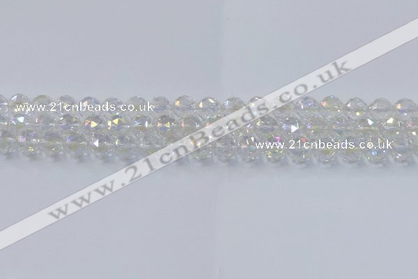 CNC646 15.5 inches 8mm faceted round plated natural white crystal beads