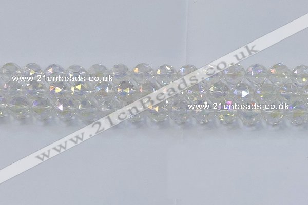 CNC648 15.5 inches 12mm faceted round plated natural white crystal beads