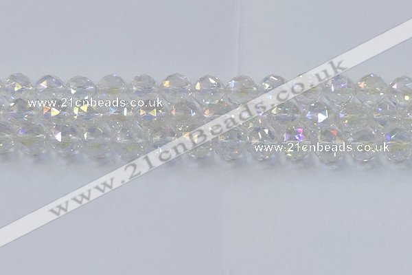 CNC649 15.5 inches 14mm faceted round plated natural white crystal beads