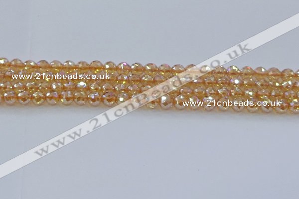 CNC651 15.5 inches 6mm faceted round plated natural white crystal beads