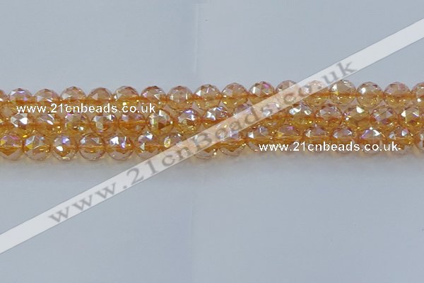 CNC653 15.5 inches 10mm faceted round plated natural white crystal beads