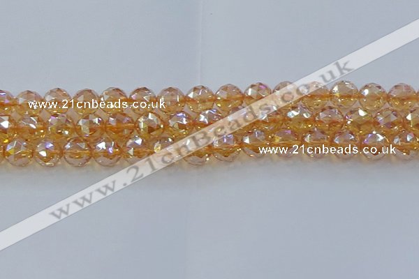 CNC654 15.5 inches 12mm faceted round plated natural white crystal beads