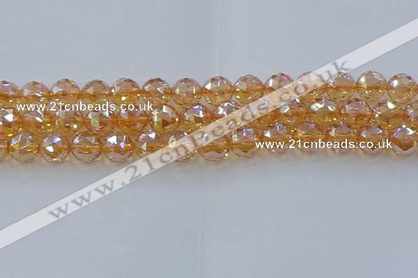 CNC655 15.5 inches 14mm faceted round plated natural white crystal beads