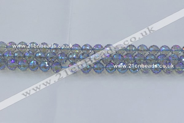 CNC658 15.5 inches 8mm faceted round plated natural white crystal beads