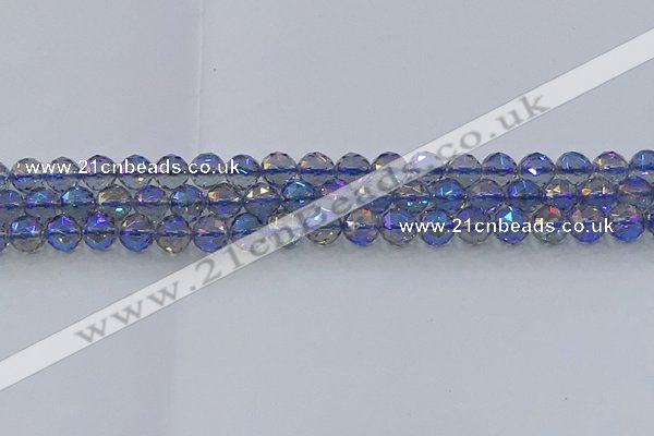 CNC664 15.5 inches 8mm faceted round plated natural white crystal beads