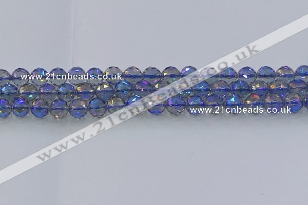 CNC665 15.5 inches 10mm faceted round plated natural white crystal beads