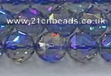 CNC667 15.5 inches 14mm faceted round plated natural white crystal beads