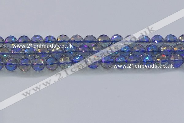 CNC667 15.5 inches 14mm faceted round plated natural white crystal beads