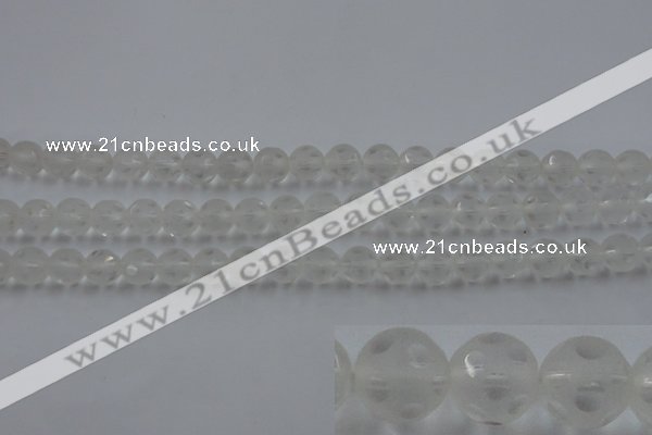 CNC82 15.5 inches 8mm carved round matte white crystal beads