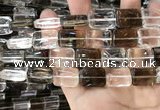 CNC827 15.5 inches 13*18mm rectangle white crystal & smoky quartz beads