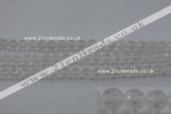 CNC83 15.5 inches 10mm carved round matte white crystal beads