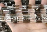 CNC830 10*14mm faceted rectangle white crystal & smoky quartz beads