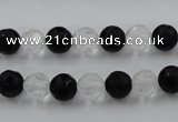 CNC86 15.5 inches 8mm carved round matte white crystal & black agate beads