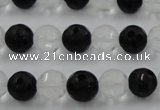 CNC87 15.5 inches 10mm carved round matte white crystal & black agate beads