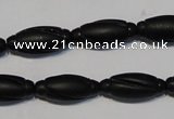 CNE15 15.5 inches 9*20mm carved rice black stone needle beads wholesale