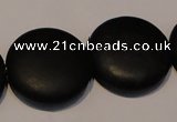 CNE20 15.5 inches 25mm flat round black stone needle beads wholesale