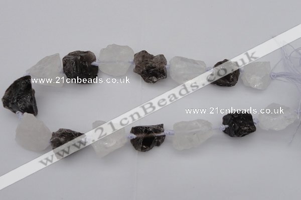 CNG1007 15.5 inches 15*25mm - 25*30mm nuggets white & smoky quartz beads