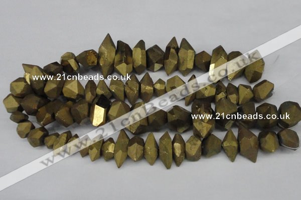 CNG1301 15.5 inches 10*20mm - 15*30mm faceted nuggets plated quartz beads