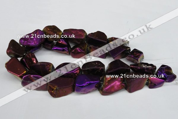 CNG1323 15.5 inches 15*30mm – 25*35mm nuggets plated quartz beads