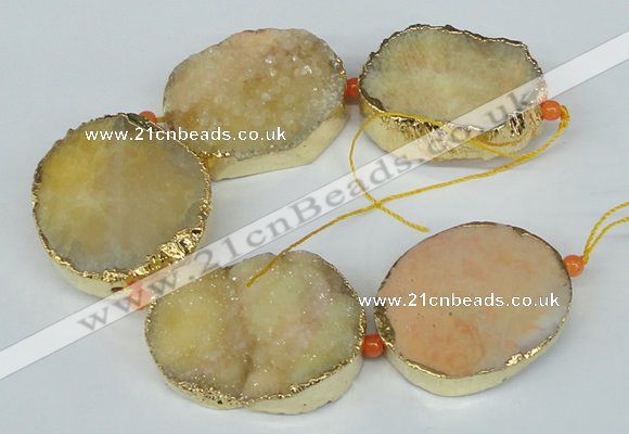 CNG1498 8 inches 30*35mm - 35*45mm freeform agate beads with brass setting