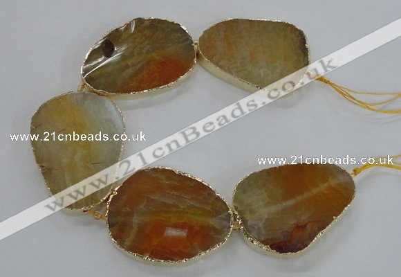 CNG1620 8 inches 35*50mm - 45*55mm freeform agate beads with brass setting