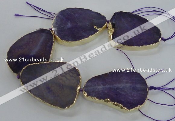 CNG1622 8 inches 35*50mm - 45*55mm freeform agate beads with brass setting