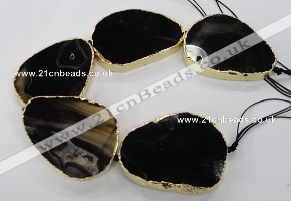 CNG1625 8 inches 40*50mm - 50*60mm freeform agate beads with brass setting