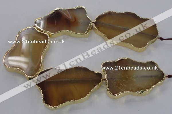 CNG1650 8 inches 35*50mm - 45*65mm freeform agate beads with brass setting