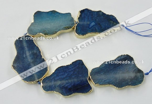 CNG1652 8 inches 35*50mm - 45*65mm freeform agate beads with brass setting