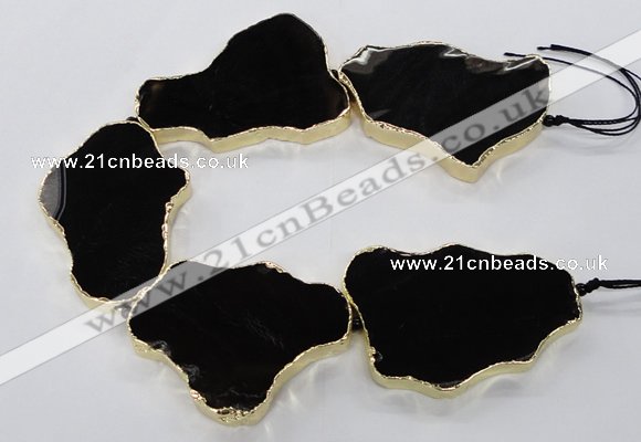 CNG1653 8 inches 35*50mm - 45*65mm freeform agate beads with brass setting