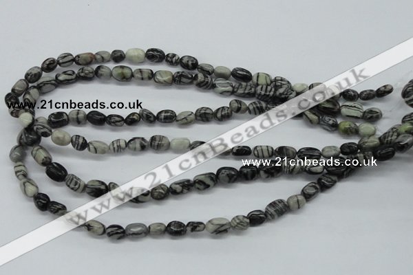 CNG211 15.5 inches 6*8mm nuggets black water jasper beads