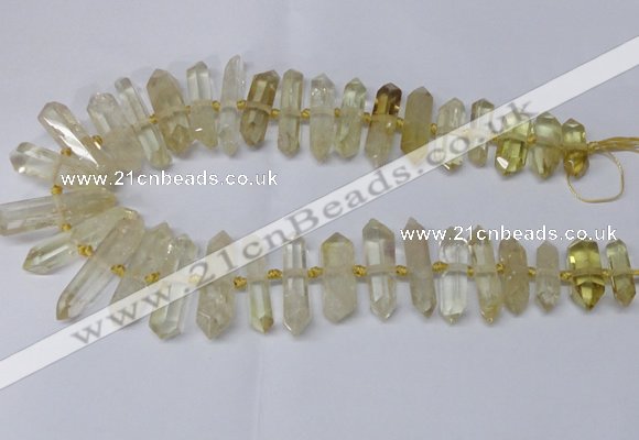 CNG2150 15.5 inches 8*25mm - 10*40mm faceted nuggets lemon quartz beads