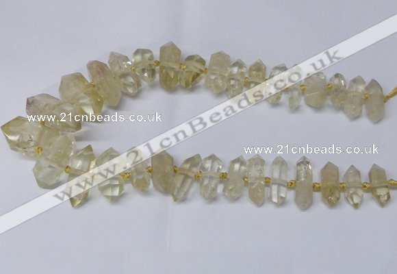 CNG2151 15.5 inches 10*25mm - 15*40mm faceted nuggets lemon quartz beads