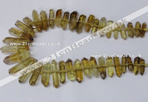 CNG2153 15.5 inches 8*25mm - 10*40mm faceted nuggets lemon quartz beads