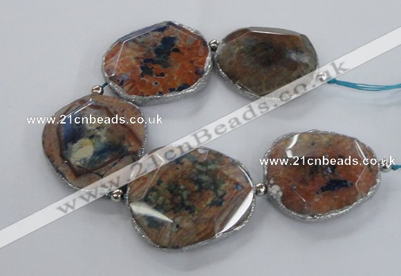 CNG2178 8 inches 40*45mm - 45*50mm freeform agate beads with brass setting
