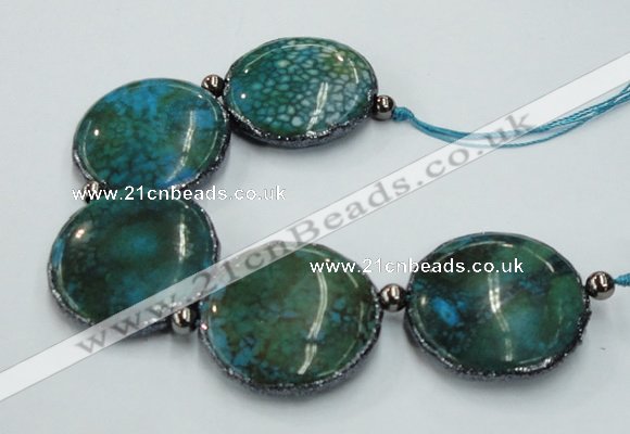 CNG2194 7.5 inches 35mm flat round agate beads with brass setting