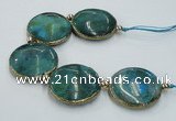 CNG2195 7.5 inches 35mm flat round agate beads with brass setting