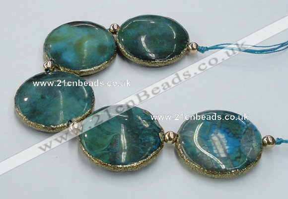 CNG2195 7.5 inches 35mm flat round agate beads with brass setting