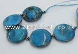 CNG2300 7.5 inches 35mm flat round agate beads with brass setting