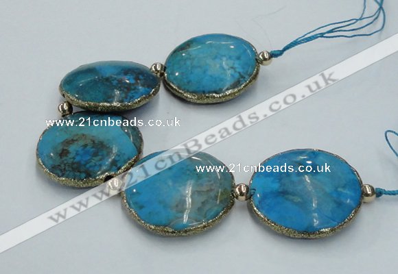 CNG2301 7.5 inches 35mm flat round agate beads with brass setting