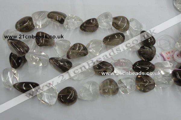 CNG238 15.5 inches 15*22mm nuggets smoky quartz & crystal beads