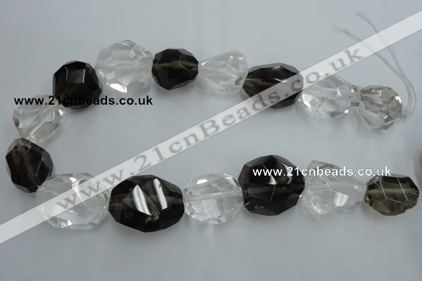 CNG239 18*25mm - 25*30mm faceted nuggets smoky quartz & crystal beads