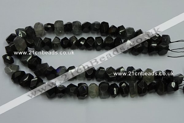 CNG2718 10*14mm - 13*18mm faceted nuggets black rabbit hair beads