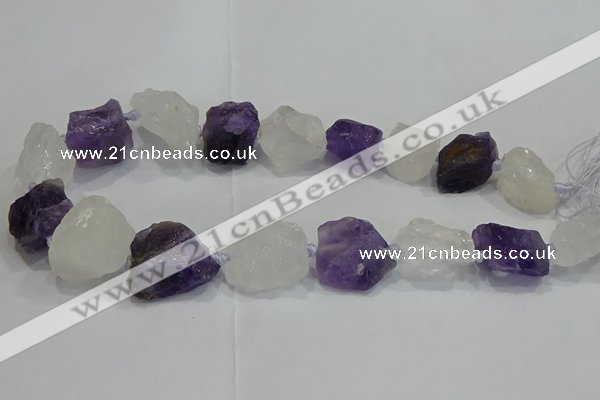 CNG3006 15*20mm - 22*30mm nuggets amethyst & white crystal beads