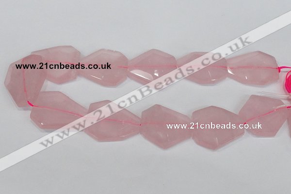 CNG301 15.5 inches 25*35mm faceted nuggets rose quartz beads