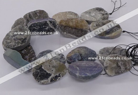 CNG3195 15.5 inches 30*40mm - 35*50mm freeform plated druzy agate beads